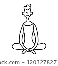 Woman sitting cross-legged, monochrome line drawing 120327827