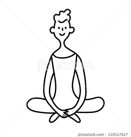 Woman sitting cross-legged, monochrome line drawing 120327827