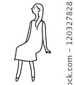 Sitting young woman monochrome line drawing 120327828