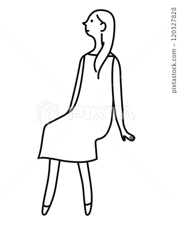 坐著的年輕女子單色線條畫 120327828