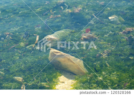 漂浮在海中的塑膠垃圾 漂浮在海中的塑膠垃圾 120328166