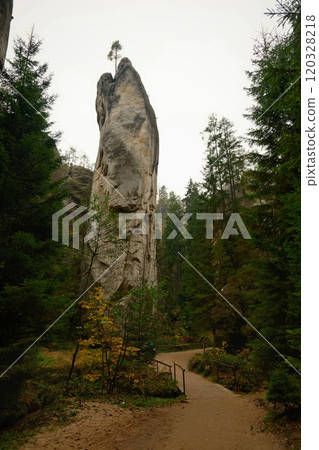 Adrspach - rock town. Nature park - Czech Republic. Sandstone big stones and rocks in the forest. Autumn landscape. 120328218