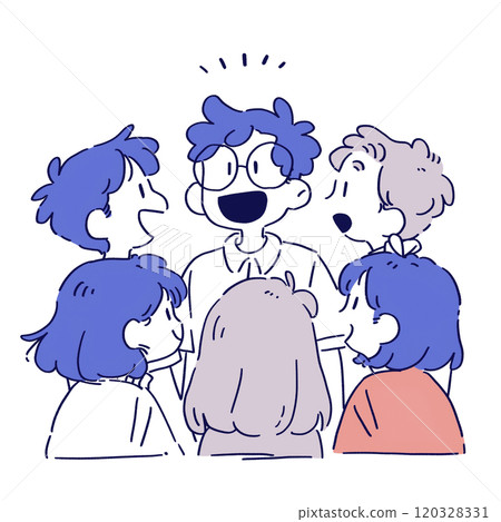 Illustration of a man and woman chatting amicably 120328331