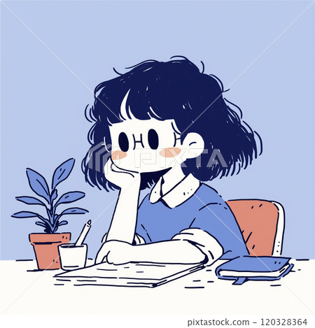 一個女人讀一本書的插圖 120328364