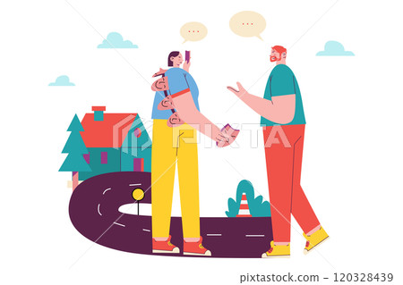 Sad and Happy Mask Inside a Girl Conversing with a Boy Sad and Happy Mask Inside a Girl Conversing with a Boy 120328439