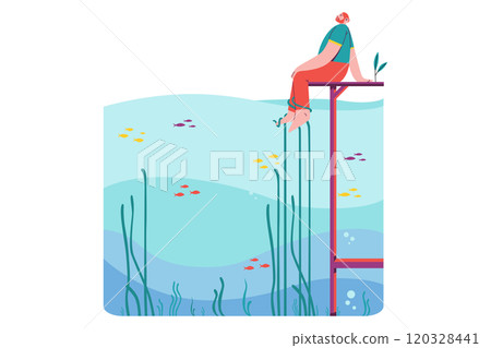 A Man Sits To Enjoy The Ocean View 120328441