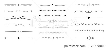 Swirl line divider, doodle decorative fancy ornament border, simple hand drawn frame. Retro curve set flourish thin decorations. Swirl line divider, doodle decorative fancy ornament border, simple hand drawn frame. Retro curve set flourish thin decorations. 120328800