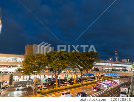 Scenery around JR Sendai Station, View of Sendai Station from the pedestrian deck, Autumn evening, Aoba Ward, Sendai City, Miyagi Prefecture 120328898