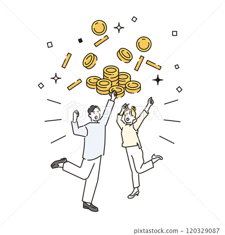 一個男人和一個女人很高興有更多錢的簡單例子 120329087