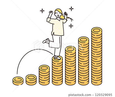 Simple illustration: A woman climbing the ladder of money gained through asset management 120329095