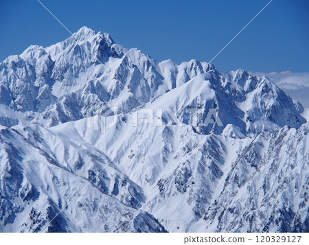 Winter view of Mount Tsurugi from Mount Karamatsu in the Northern Alps Winter view of Mount Tsurugi from Mount Karamatsu in the Northern Alps 120329127
