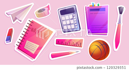 School stationery stickers set isolated 120329351