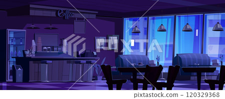 Cozy coffee shop interior during nighttime Cozy coffee shop interior during nighttime 120329368