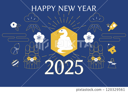 2025蛇年賀年片白蛇、松竹、梅花、門松 2025蛇年賀年片白蛇、松竹、梅花、門松 120329561