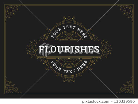 Luxury vintage flourishes swirl ornament greeting card design template vector illustration Luxury vintage flourishes swirl ornament greeting card design template vector illustration 120329590
