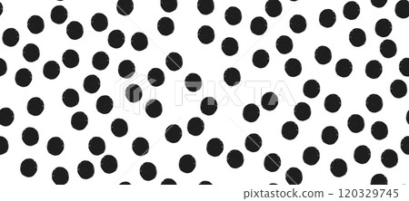 Seamless vector pattern with irregular crayon dots and splotches on a black and white polka background 120329745