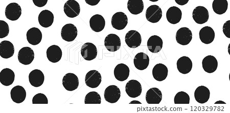 .Seamless vector pattern with irregular crayon dots, splotches, and polkadot grain effect. Abstract black and white design 120329782