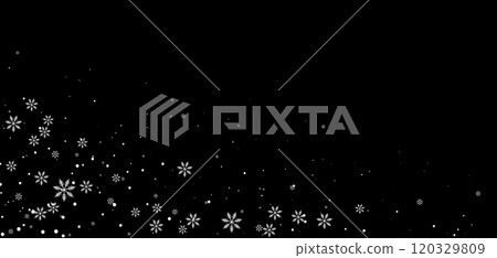 Vector winter background Bottom Corner Border featuring snowflake pattern. White snow Falling over night sky with transparent effect 120329809