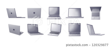 3D set of cartoon laptop computer isolated 3D set of cartoon laptop computer isolated 120329877