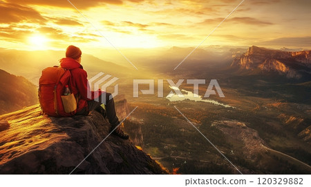 Adventurer with a great view Adventurer with a great view 120329882