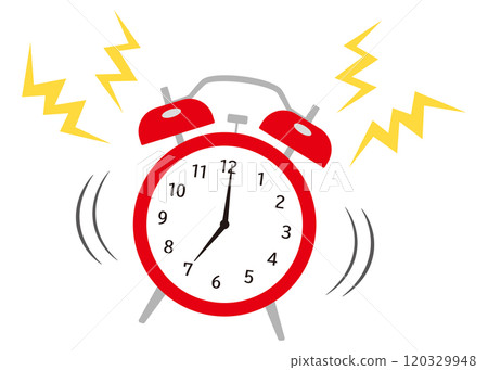 Illustration of a red alarm clock 120329948