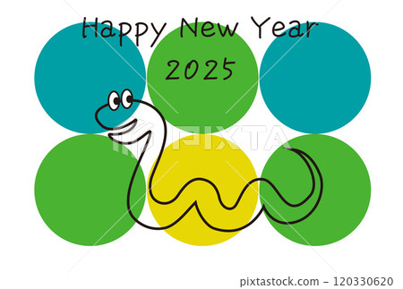 2025年新年賀卡，令和七年，新年，生肖蛇年，彩色蛇插畫，色彩繽紛 120330620