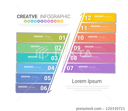 Presentation business infographic template, Timeline for 12 months, 1 year, can be used for workflow, process diagram, flow chart. 120330721