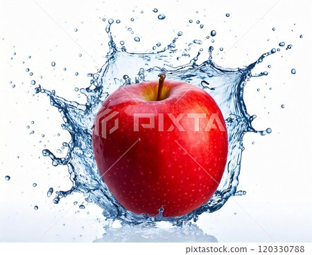 A fresh red apple splashing in clear water, symbolizing health and vitality. 120330788
