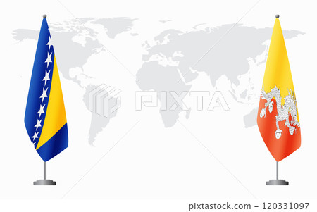 Bosnia and Herzegovina and Bhutan flags for official meeting 120331097