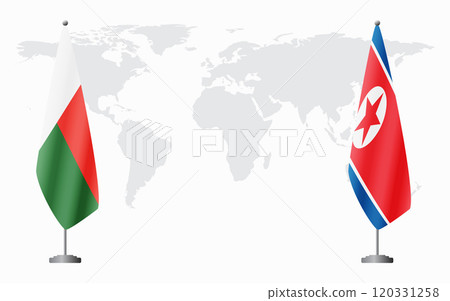 Madagascar and North Korea flags for official meeting Madagascar and North Korea flags for official meeting 120331258