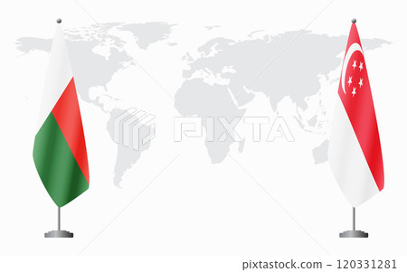 Madagascar and Singapore flags for official meeting 120331281