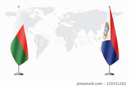 Madagascar and Sint Maarten flags for official meeting 120331282