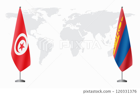 Tunisia and Mongolia flags for official meeting 120331376