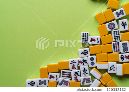 mahjong tiles lined up 120332182