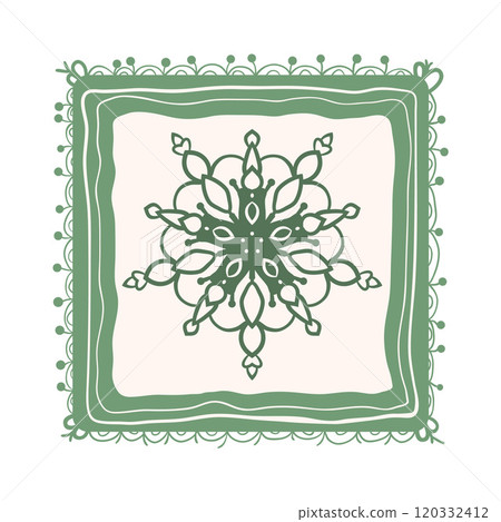 Square tile with floral ornament and retro frames. Vector hand drawn illustration isolated on white background. Square tile with floral ornament and retro frames. Vector hand drawn illustration isolated on white background. 120332412