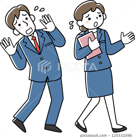Men and women in suits who are in trouble Men and women in suits who are in trouble 120332896