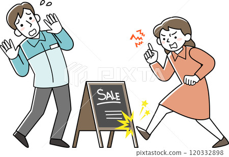 Male staff being harassed by female customers Male staff being harassed by female customers 120332898