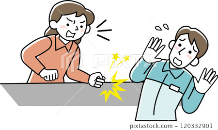 Male staff being harassed by female customers Male staff being harassed by female customers 120332901