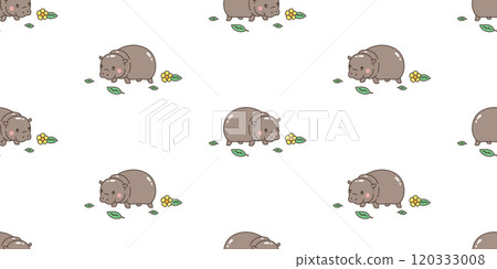 pygmy hippo seamless pattern baby Hippo vector smiling hippopotamuses zoo pet animal cartoon character doodle gift wrapping paper tile background repeat wallpaper scarf isolated illustration design 120333008