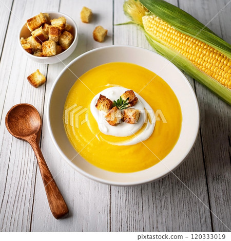 Corn and corn soup 120333019