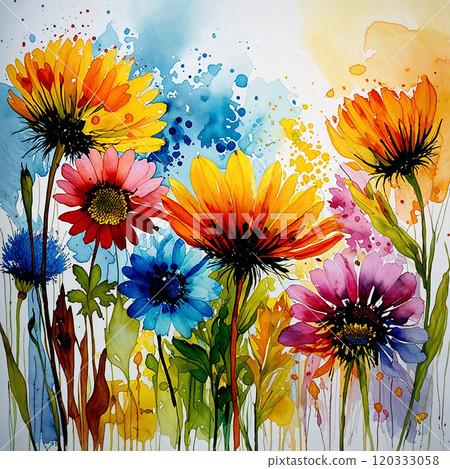 bright background of wild flowers on light background square illustration bright background of wild flowers on light background square illustration 120333058
