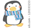 A cute penguin wearing a stylish scarf 120333153