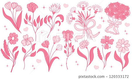 Flower collection with leaves, floral bouquets. Happy Easter flowers. Valentine's Day Romance Set isolated on white background. Flower collection with leaves, floral bouquets. Happy Easter flowers. Valentine's Day Romance Set isolated on white background. 120333172