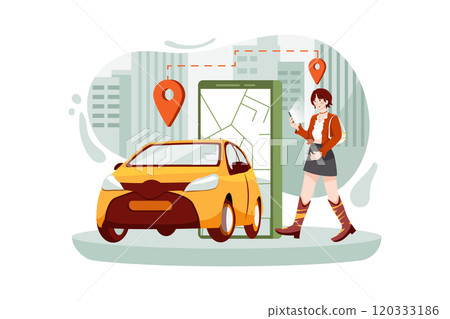 Tourist searching online cab for traveling 120333186
