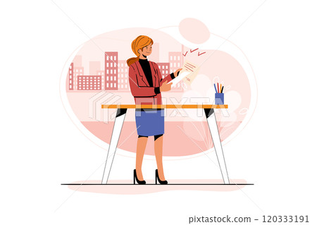 Businesswoman checking advertisement Illustration Businesswoman checking advertisement Illustration 120333191