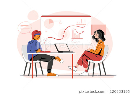 Marketing team discussing marketing strategy Illustration 120333195