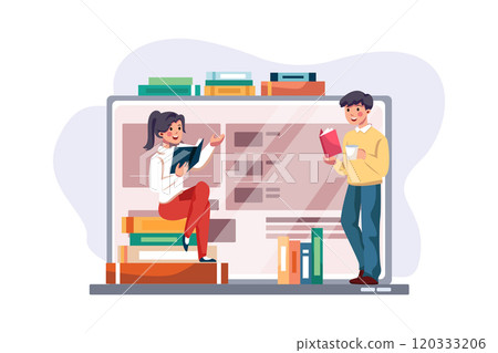 Online course with a lot of books and people 120333206