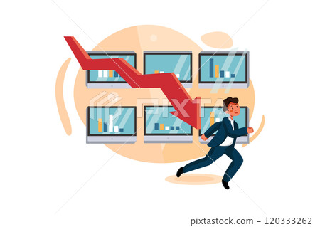 Loss arrow hitting businessman showing financial crisis 120333262
