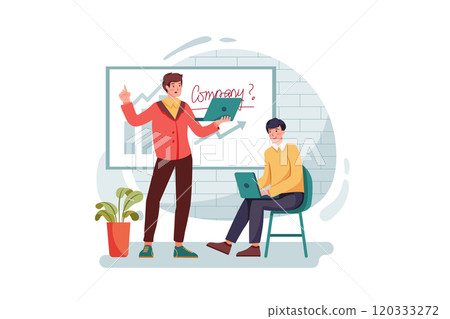 Businessman showing company growth to employee Businessman showing company growth to employee 120333272