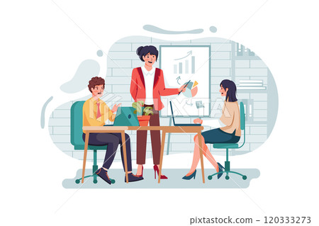 Young businesswoman giving a presentation on future plans to her colleagues at the office Young businesswoman giving a presentation on future plans to her colleagues at the office 120333273